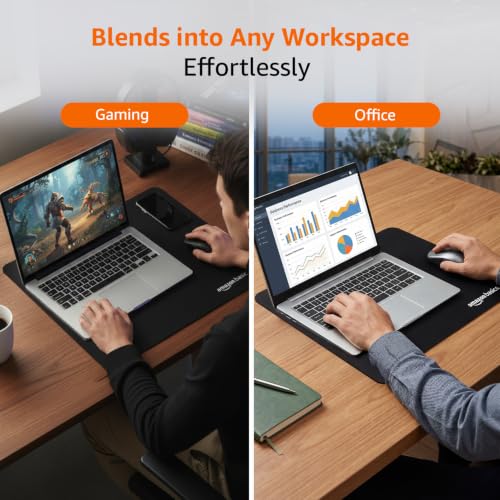 Image of Amazon Basics Square Mouse Pad with Smooth Cloth Surface and Non-Slip Rubber Base, Standard Size for Gaming, Office & Home Use, 17.8 x 15.5 Inches (Medium), Black