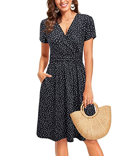 Image of Newshows Women's Pockets Wrap V Neck Floral Summer Vacation Casual Sundress | Wrinkle Free, Stretchy, Summer Beach Floral Sundress 2026, Casual Dress for Vacation, Guaduation, Side Pockets, A-line