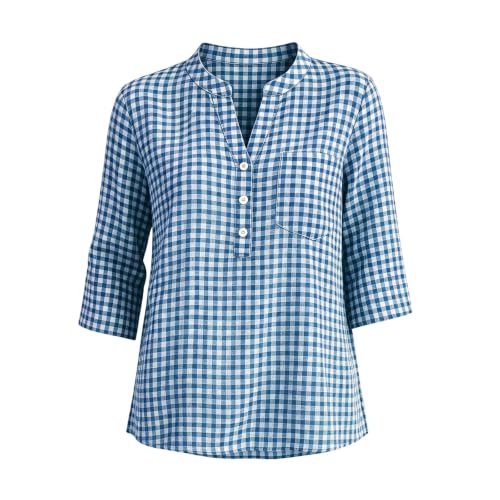 Plaid Shirts for Women V Neck Henley 3/4 Sleeve Henley Gingham Tops - image 5