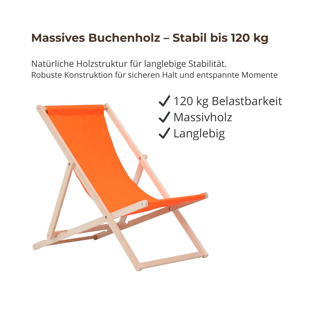 Tumbona de Madera Ajustable para Playa y Jardín Construcción Robusta y Sólida Material Práctico, sillas Plegables de Madera, Naranja