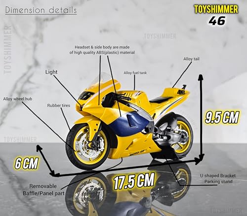 Image of Moto GP 46 Track Bike dyecast Motorcycle, supersportbike,1:12 Scale,Sound & Light Functions, Color(Yellow) Toy for Bike Lovers, Collectors