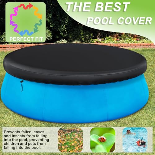 Pool Cover for Inflatable Pool, CQQGO Outdoor Above Round Pool Cover, Dustproof Waterproof Oxford Foldable Swimming Pool Cover, Prevent Leaves, UV Resistance, Prevent from Debris (13FT) by CQQGO - Used condition - Image 5