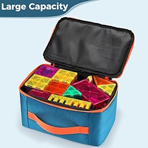 Gemmicc Toy Carry CaseMagnetic Tiles Storage Bag Water Resistant Oxford Cloth Organizer Box Storage Bin for Playroom ClassroomHome OrganizationBlue