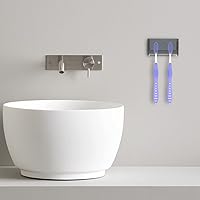 Vista 4 de Soporte para cepillos de dientes montado en la pared con cubierta para baño, 2 ranuras organizador de almacenamiento de cepillos de dientes para Gris