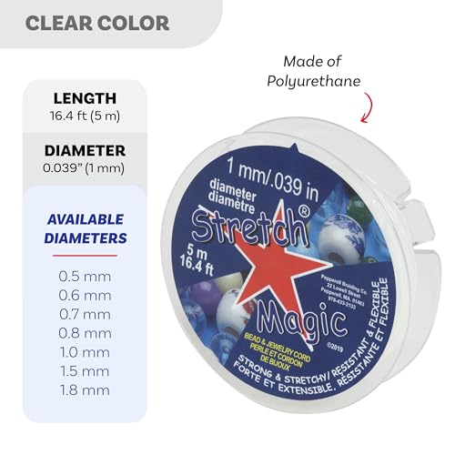 Image of Stretch Magic Elastic Beading Cord - Clear Color, 1mm in Diameter, 5-Meter (16.4 ft) - Easy to Knot, Strong & Stretchy String for Making Beaded Jewelry