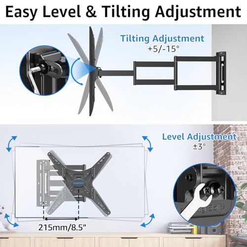 Image of MOUNTUP Corner TV Wall Mount for Most 26-65 Inch TVs, Long Arm TV Mount with 30 Inch Extension Arm, Smooth Swivel Tilt Single Stud Full Motion Bracket Max VESA 400x400mm, 77 lbs Heavy Duty, MU0057
