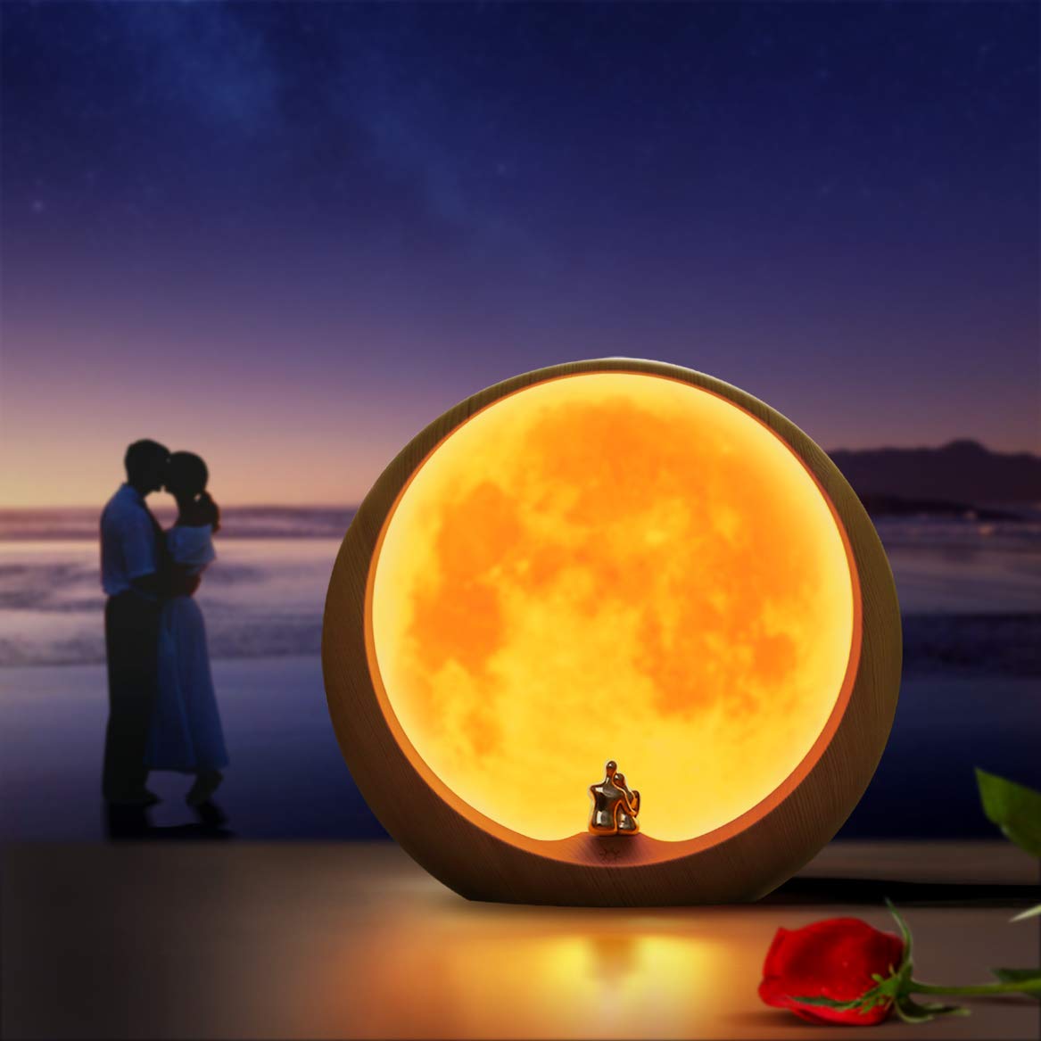 mamre Lámpara Ambiental de Luna para Aniversario, Boda y día de San Valentín, Regalo de Decoración Artística, Amor bajo la Luna Roja