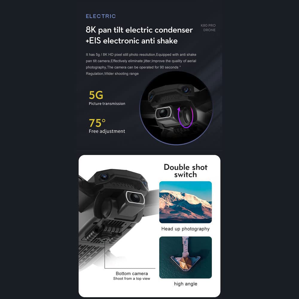 Droni GPS con Fotocamera per Adulti 4K FPV, 2 Batterie Tempo di Volo Lungo, Motore Brushless, Quadricottero RC Pieghevole per Principianti con Follow Me, Ritorno Automatico GPS