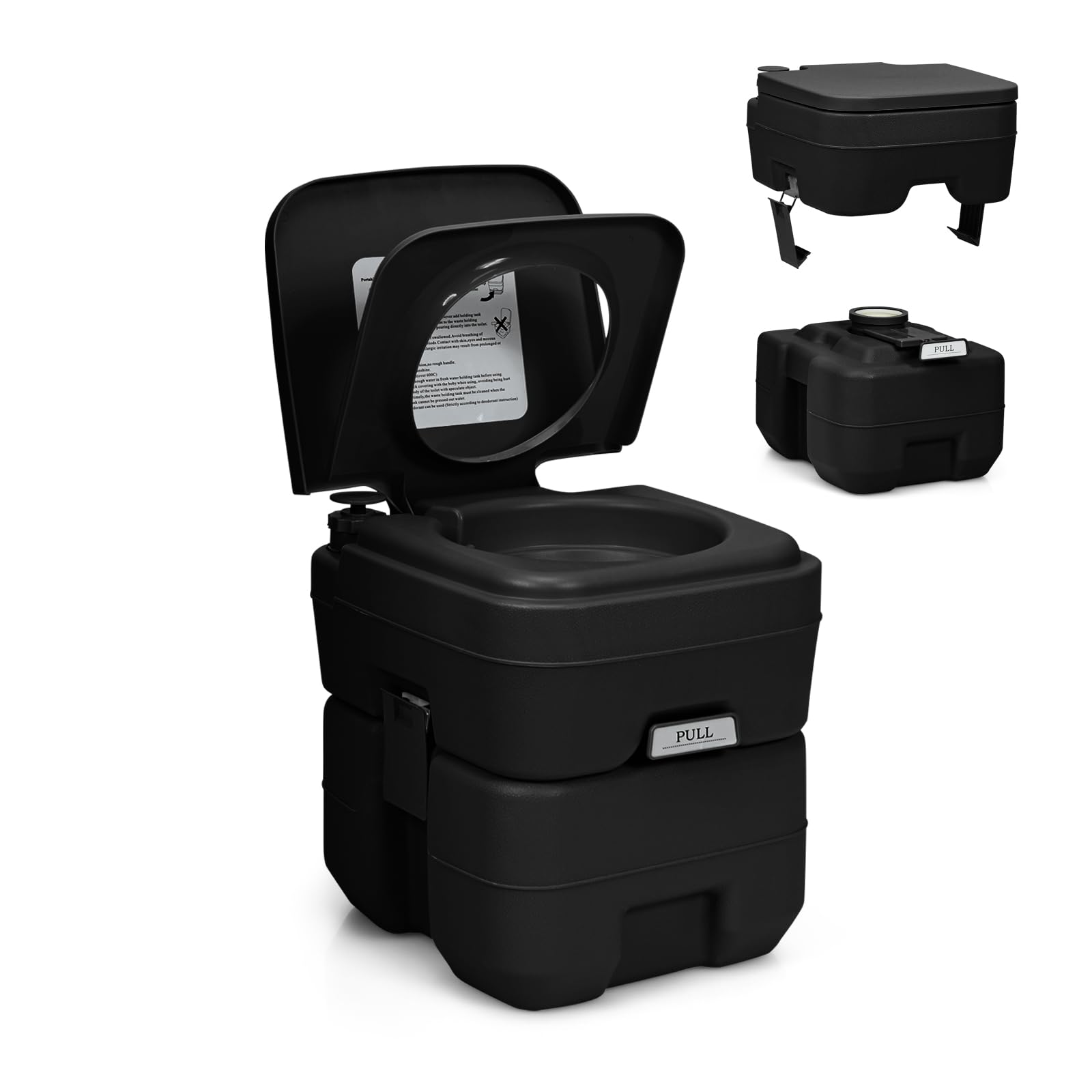 SOARS Campingtoilette 20L, Camping WC mit Abnehmbarem Spül- und Abwassertank, Campingklo mit Tragegriff, Reisetoilette 150 kg belastbar, Sitzhöhe 43cm (schwarz)