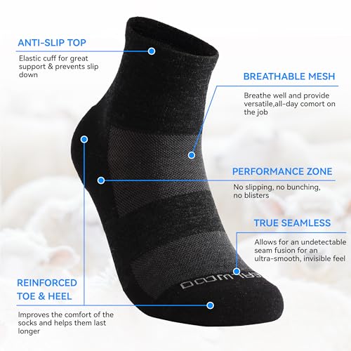 Image of ZEAL WOOD 3 Pairs Mens Womens Merino Wool Ankle Athletic Socks Low Cut Running Golf Tennis Hiking Socks Quarter