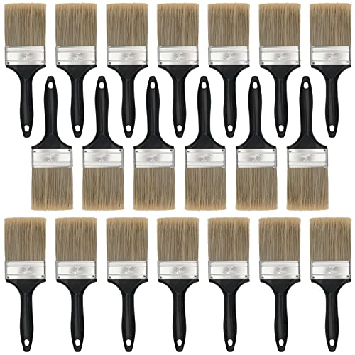 HOZEON Paquete de 20 pinceles de pintura de 3 pulgadas, pinceles planos a granel, juego de pinceles profesionales con mango de plástico, herramientas de pintura multiusos para molduras de pared