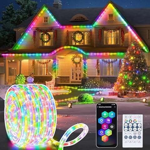 RGB Color Changing Rope Lights Outdoor, 66ft 200LED Smart Christmas Lights Remote & APP Control, Waterproof Music Sync Indoor String Lights - DIY Flexible Tube Light for Gardern Weding Xmas Tree Decor Cover