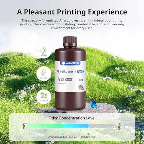 Image of ANYCUBIC 2nd Gen Resin Technology ABS-Like Resin 2.0, 3D Printer Resin with High Toughness, More Precise Details, Low Odor, Wide Compatibility for All LCD Resin 3D Printers (Grey, 1kg)
