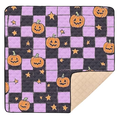 BOESI Doodle Halloween Pumpkin Baby Play Mat, 50“ X 50” Washable Folding Crawling Mat, Baby Floor Mat, Soft, Non-Slip