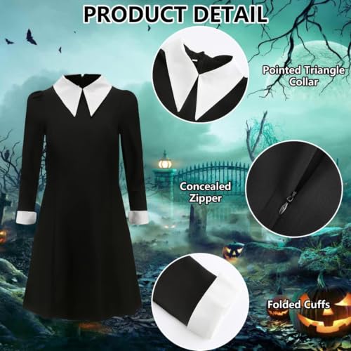 Disfraz infantil negro para niñas con peluca y collar miniatura 3