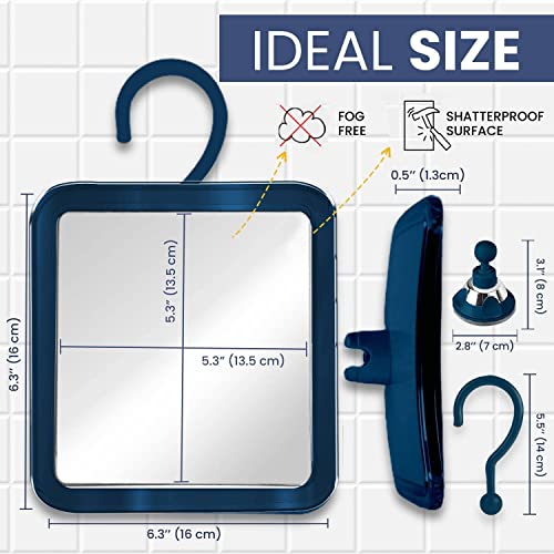 Mirrorvana Fogless Shower Mirror For Shaving With Upgraded Suction, Anti Fog Shatterproof Surface And 360° Swivel, 1X Magnifying, 6.3 X 6.3 Inch (Blue) #TOP4