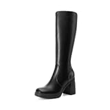 Knee High Boots for Women Platform Square Toe Chunky Block Heeled Stylish Comfortable Tall Boots with Side Zipper