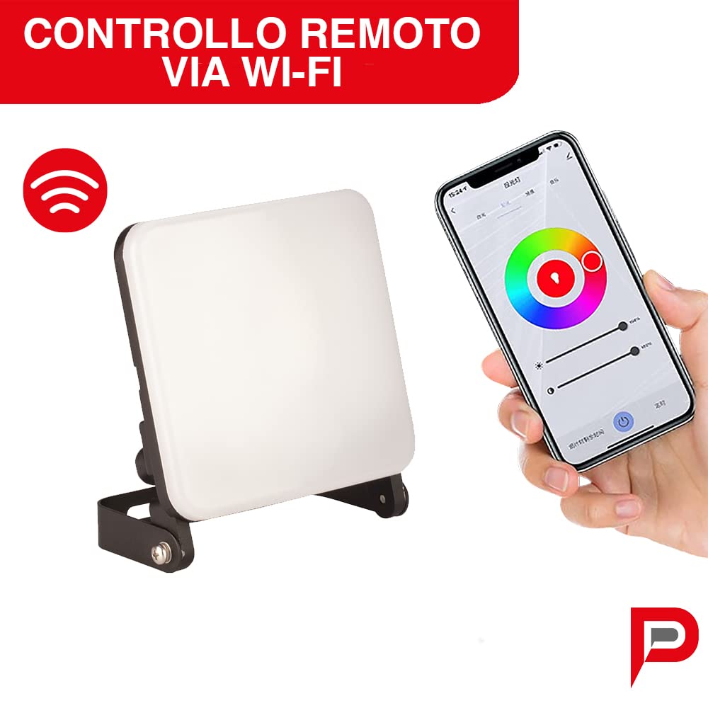 Poly Pool PP3143 - Proiettore Wi-Fi da Esterno LED 24W - Faro Luce Variabile RGB+CW Dimmerabile - Con Dissipatore di Calore e Staffa in Alluminio - SMART