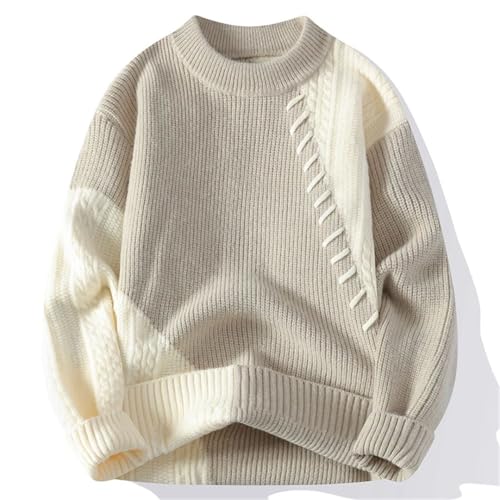 Men's Warm Sweater Patchwork O-Neck Knitted Pullovers Loose Casual Streetwear Daily Knit Sweaters3