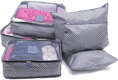 Kit 6 Necessaire Organizador Bolsa Mala Viagem E-bag Mochila Cor: Azul Estrelado