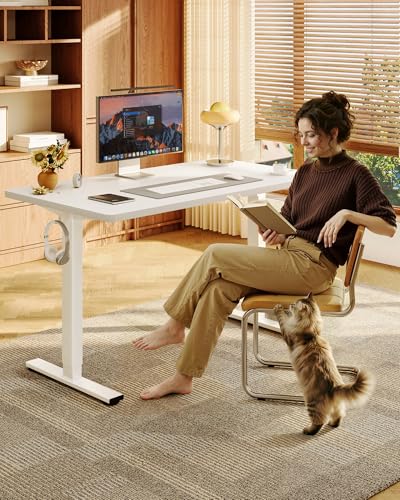 Image of FLEXISPOT EN1 48 inchx30 inch One-Piece Standing Desk, White | 1 inch Thick Seamless Desktop, 176 LBS Capacity, Home Office Use, 4 Memory Presets, Dual Monitor Setup, Anti-Collision Protection