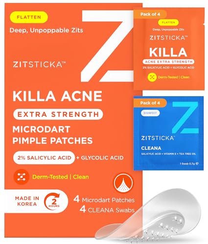 ZitSticka Extra Strength Killa Acne Microdart Patches for Face - OTC Acne Treatment with 2% Salicylic Acid - Fast Acting Microdarts for Deep, Early-Stage Zits & Blemish - 4 Count