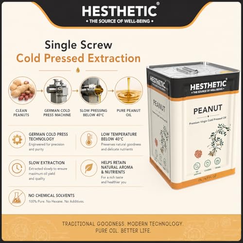 Image of HESTHETIC Cold Pressed Peanut (Groundnut) Oil 15L Bulk Family Pack | Pure Moongfali Ka Tel | Joint-Family Cooking Oil, Unrefined, High Smoke Point | Best Per-Litre Value