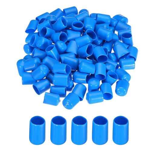 Image of MECCANIXITY 100pcs 19mm(3 /4 inch) Rubber End Caps Cover PVC Vinyl Screw Thread Protector Round Wire Shelf Caps for Screw Bolt Pipe Fence Post, Light Blue