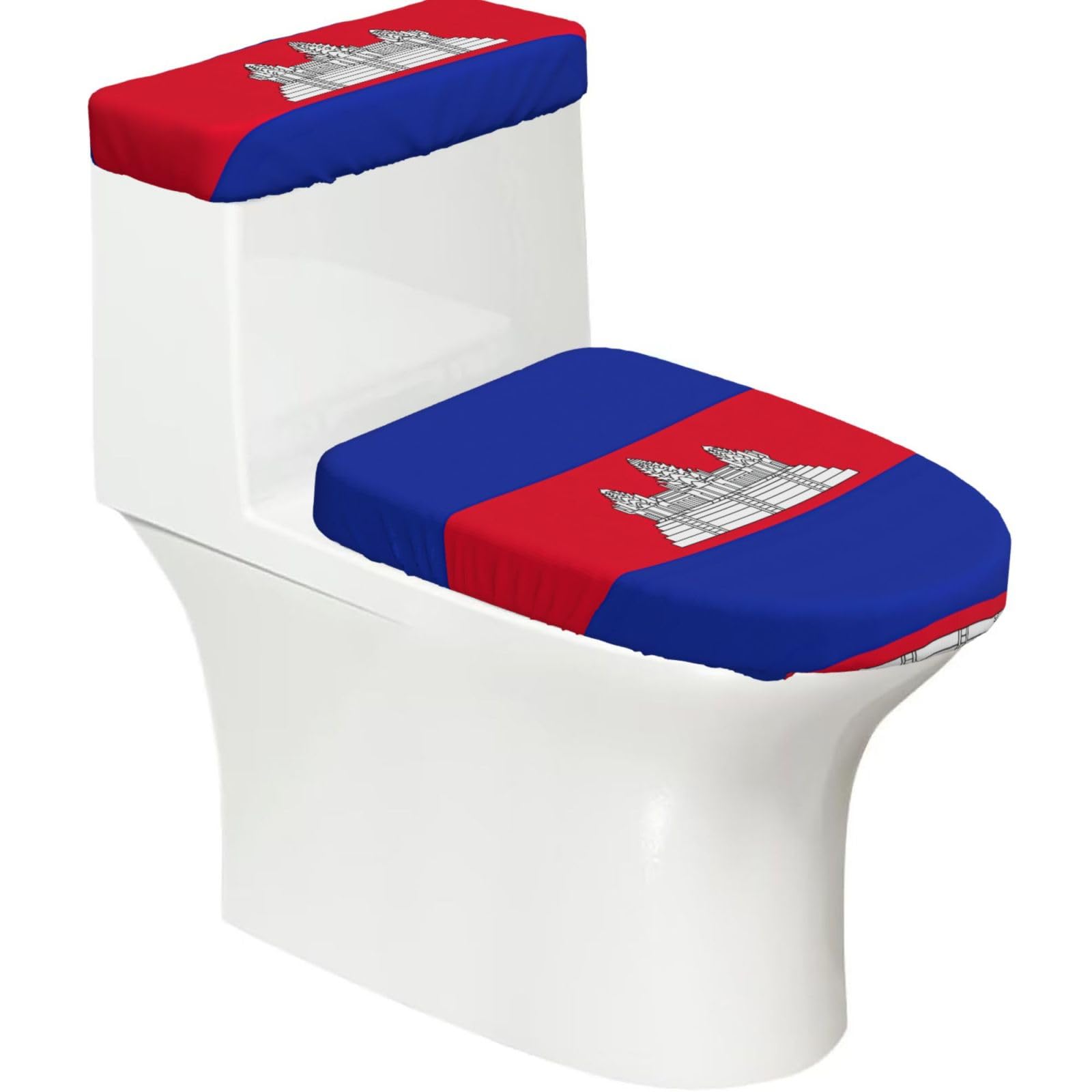 Cambodia Flag Print Bathroom Decor Toilet Lid Cover And Tank Covers, Restroom Accessories Fits Most Round