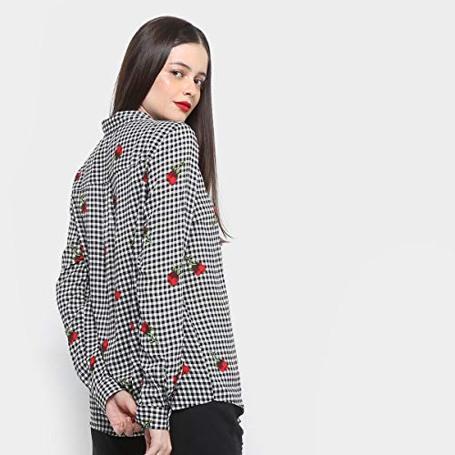 Camisa Drezzup Manga Longa Estampada Feminina - Preto+vermelho - Ep