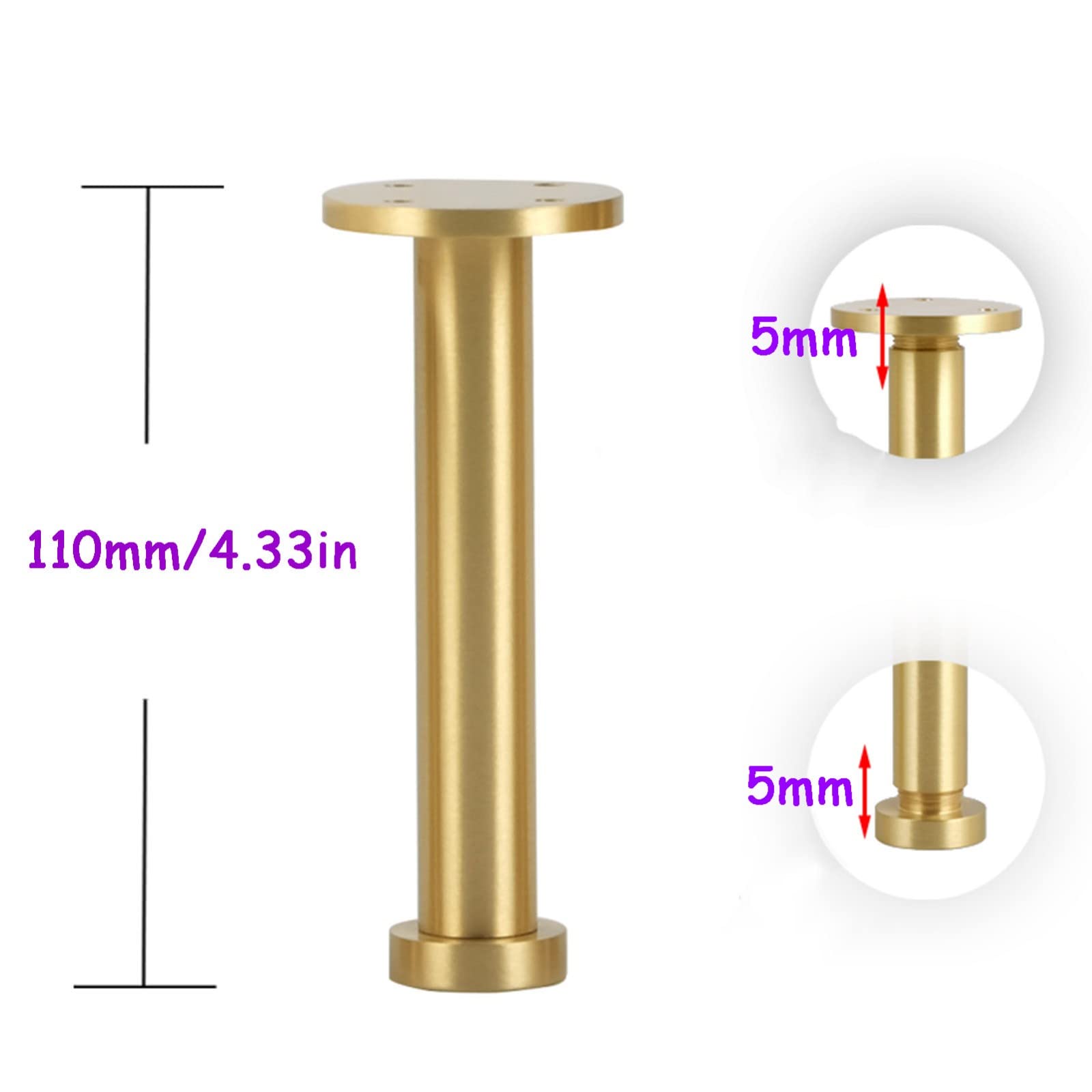 Juego de 4 patas de latón ajustables para muebles de armario, mesa de café, soporte de TV, gabinete de baño, sofá, silla, acabado dorado, 110 mm, kit de accesorios para mejorar el hogar