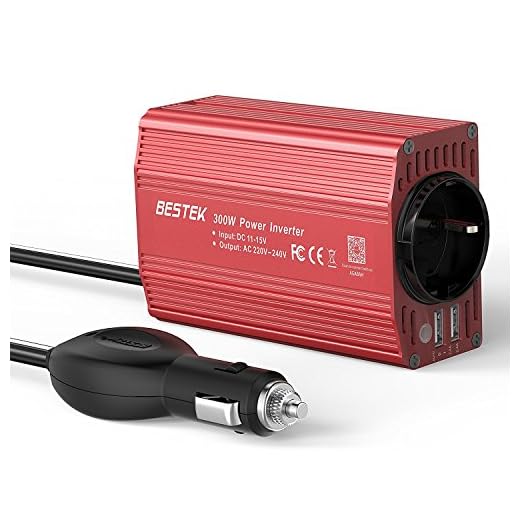 BESTEK spänningsomvandlare 300W Inverter DC 12V till AC 230V, omvandlare med TÜV -certifiering, bilbatteriklämmor kabel för camping bilen