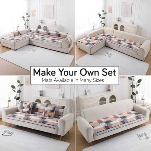 Image of HOKIPO 'LiefNest' Printed Holland Velvet Sofa Cover Mat with Foam Filling for 1 /2 /3 Seater & L-Shape Sofa. Make Your Own Sofa Cover Set, Mat Size: 170(L) cm, Urban Grid Multicolor (IN-824-D7)