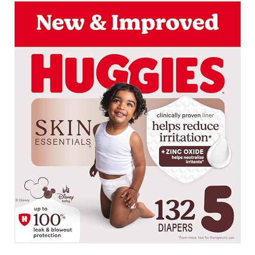 Image of Huggies Size 5 Diapers, Skin Essentials Baby Diapers, Size 5 (27+ lbs), 132 Count (2 Packs of 66), Packaging May Vary