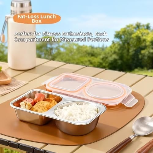 Image of Motka Stainless Steel Bento Lunch Box with 2 Compartment | 460 ml Leakproof Lid, Portion Control Meal Box | BPA Free Food Storage Container | Dishwasher, Freezer Safe | Office School Travel - Orange