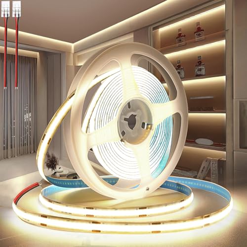 PERVADEO Ruban LED COB 24V, 10M bande LED COB Blanche naturelle 4000K Découpable Flexible 320LED/M, CRI90, pour Chambre, Décoration de la Maison (Sans Alimentation)