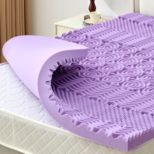 SINWEEK 2 Inch 7-Zone Memory Foam Mattress Topper Twin Size Soft Mattress Pad for Back Pain Relief Egg Crate Bed Topper CertiPUR-US Certified Violet