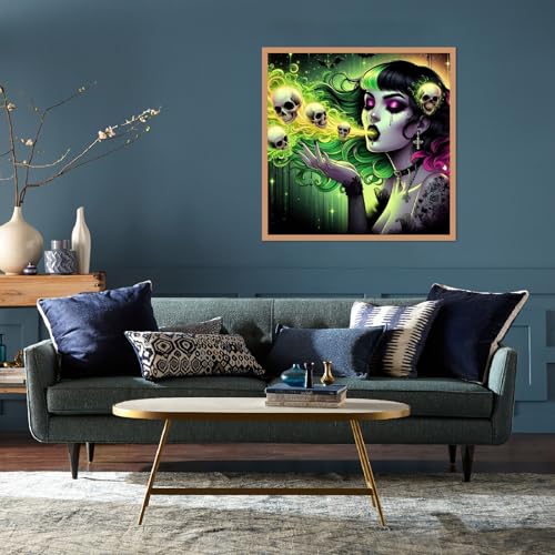 LWZAYS Gothic Diamond Art Painting Kits for Adults, Skull 5D Diamond Painting Kits for Beginner, DIY Full Round Gem Crystal Art Paint by Diamond, Home Wall Decor 13.7X 13.7 inch — view 3