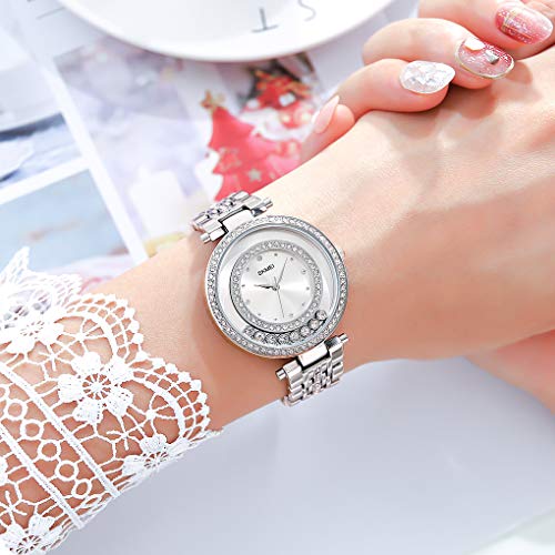 Skmei Womens Watch Dress Fashion Luxury Bling Diamond Business Casual Analog Quartz Stainless Steel Waterproof Wristwatches Gifts (Silver) #TOP3