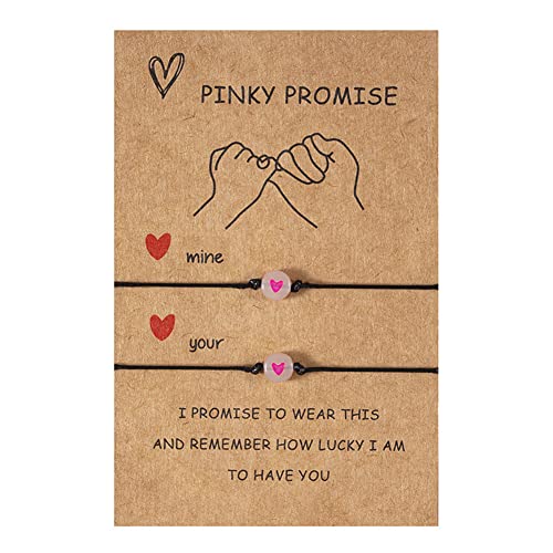 Pinky Promise - Pulseira para mulheres e homens, contas da sorte, coração, casais, adolescentes, meninas, amizade, melhores amigos, jóias que brilha no escuro, Acrílico, Sem Pedra Preciosa