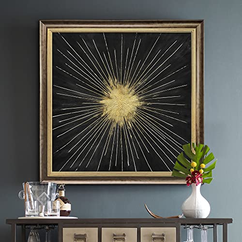 Modern Abstract Wall Art Canvas: Framed Contemporary Hand Painted Textured Black Gold Painting Picture Decor Large Square Home Office Burst Print Artwork For Living Room Bedroom #TOP7