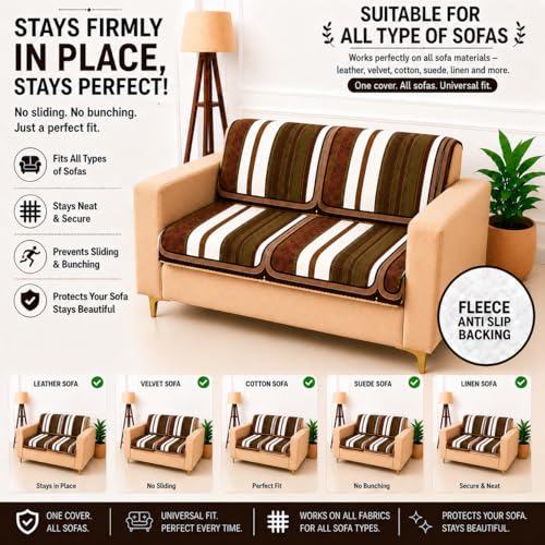 Image of Homerz Premium 'Luxe Series' Holland Velvet Sofa Cover | Smooth Finish | Anti-Skid Fleece Backing | Soft Touch Couch Protector for Living Room (Ocean Crest, 2 Seater, Seat Cover with Backrest)