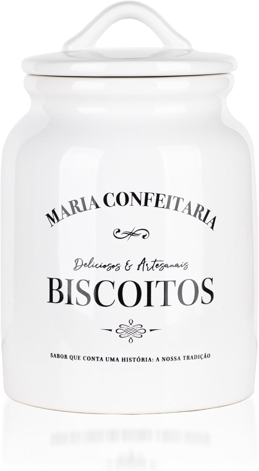 Quinta De Jugais Light Ceramic Jar With Apple & Cinnamon Biscuits – 150G Crunchy Cookies In Reusable Decorative Jar – Portuguese Recipe