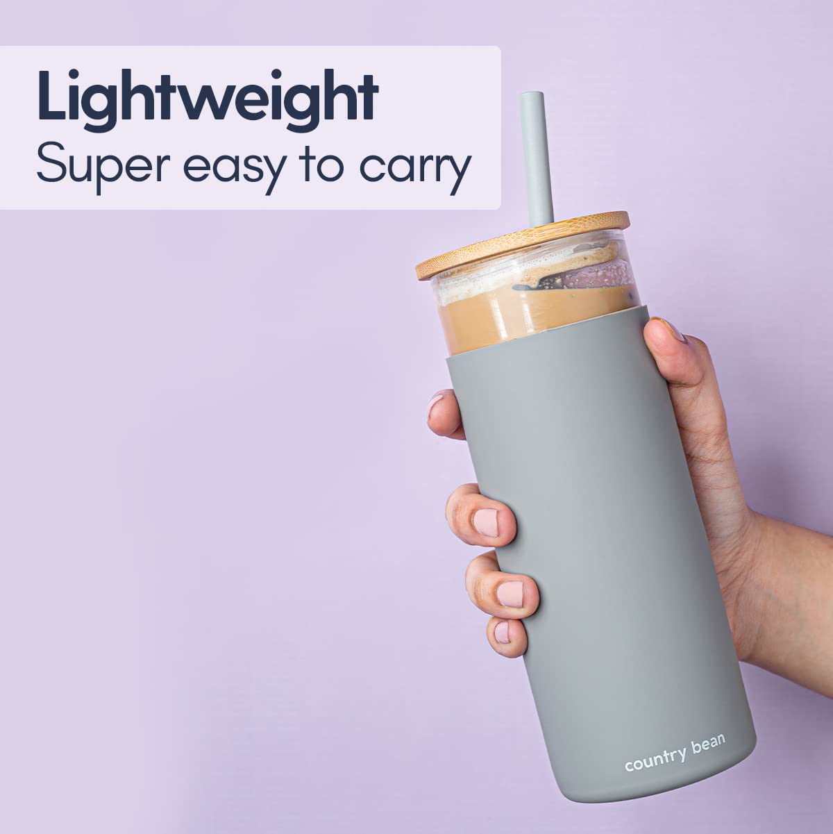 Country Bean Cold coffee bundle of Grey Borosilicate glass tumbler with silicon sleeve 480 ml and Hazelnut flavoured coffee 50g | Enjoy this combo hot or cold 3