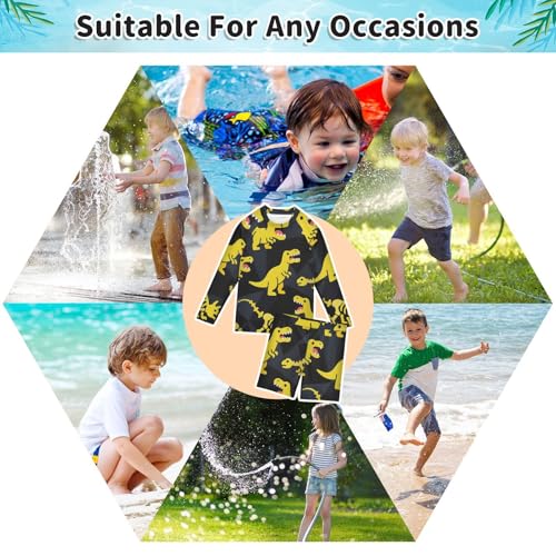 Bañador de dinosaurio para niños traje de baño dos piezas manga larga amarillo uv 5
