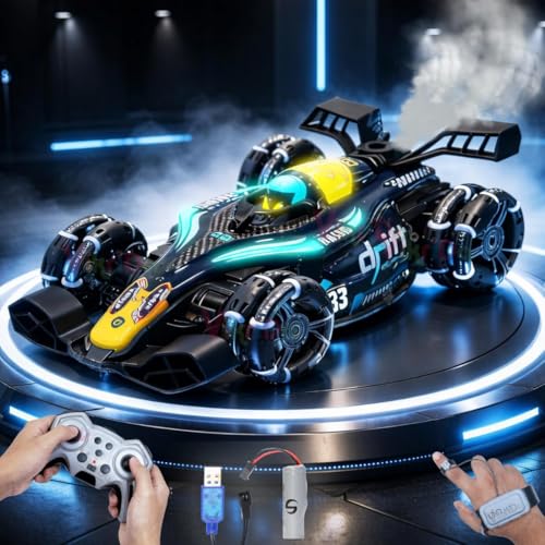 Image of VikriDA RC 4x4 Formula F1 Drift Smoke Car Toy | 1:14 Scale 2.4Ghz Hand Sensor Gesture Control Sports Racing Car 360 Rotation 3 Lights Music Spin Stunt Remote Control Cars.