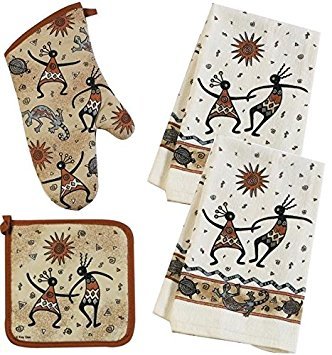 4 Piece Desert Legends Kitchen Set - 2 Terry Towels, Oven Mitt, Potholder