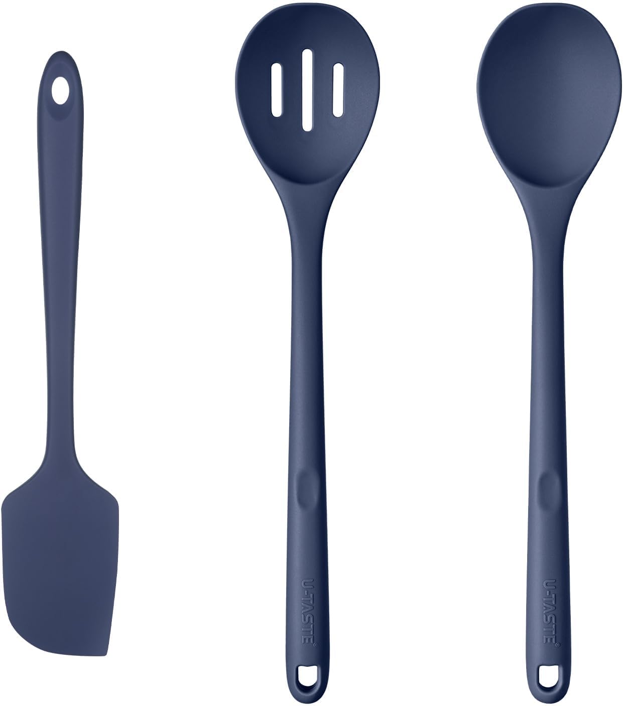 U-Taste 600ºF Heat Resistant Food Grade Silicone Spatula 1 Piece, and 600ºF Heat Resistant Silicone Spoons, 13.3in Solid & Slotted Kitchen Mixing Tool (Midnight Blue)