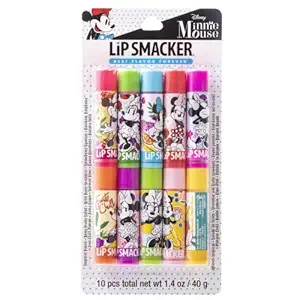 Lip Smacker Disney Minnie Mouse 10 Piece Flavored Lip Balm Party Pack, Clear Matte, For Kids, Men, Women, Dry Lips