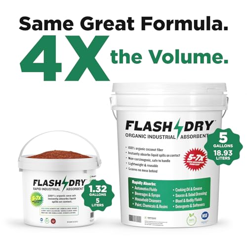 Image of FlashDry Super Spill Absorbent, 5 Gallon Bucket, 100% Organic Coco Coir, Landfill Safe, OSHA Approved, Ideal for Absorbing Oil, Paint, Grease in Garages, Kitchens, Janitor Kits